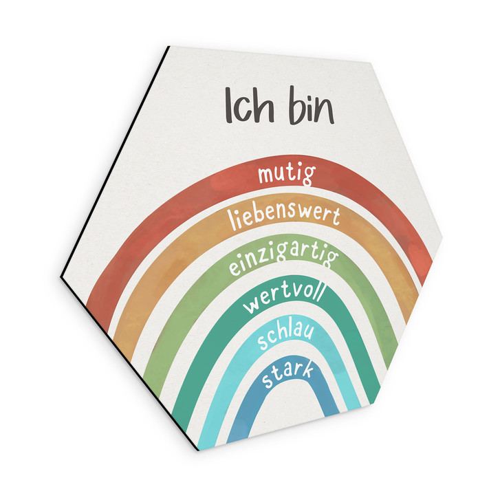 Alu-Dibond Hexagon mit Regenbogen - Kraftsätze für Kinder - WA518468