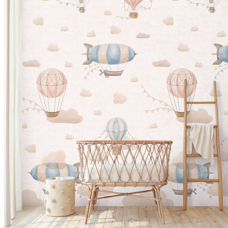 Fototapete Heissluftballons Rosa Blau - Vliestapete für Kinderzimmer erweiterbar - WA460905