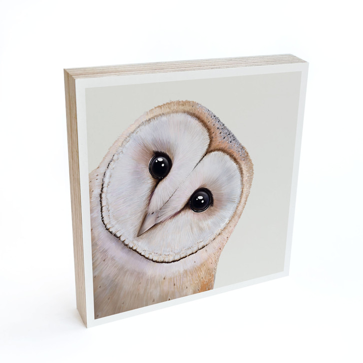 Holzbild zum Hinstellen - Neugierige Schleiereule - Korenkova - 15 x 15 cm - WA511180