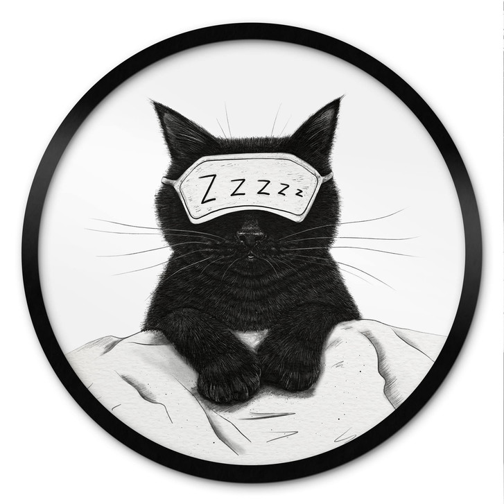 Poster Schwarze Katze mit Schlafmaske - Korenkova - Rund - WA515090