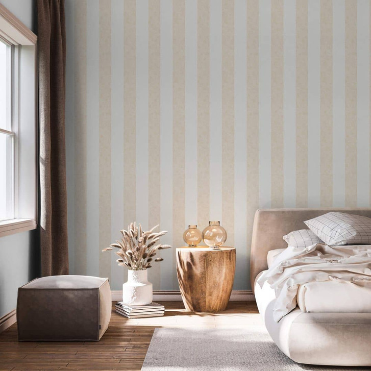 Vliestapete mit Blockstreifen weiss, beige Struktur - WA445057