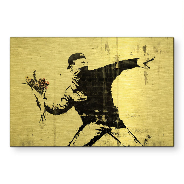 Alu-Dibond gebürstet mit Goldeffekt - Der Blumenwerfer - Banksy - WA517583