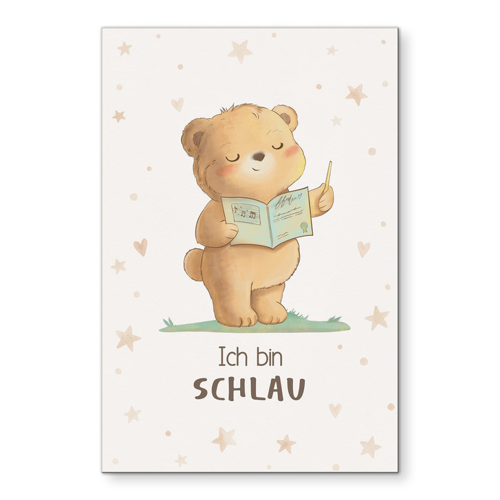 Alu-Dibond Wandbild mit lesendem Bär - Kraftsatz 