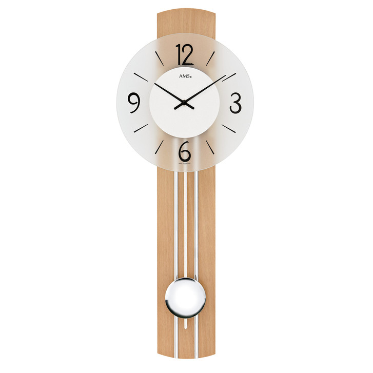 Pendelwanduhr Holzgehäuse Kernbuche-Applikation mit verchromten Zierleisten - UG100772