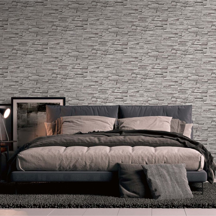 Tapete Steinoptik Grau moderne 3D Vliestapete - Design Steintapete für Küche, Wohnzimmer - WA382363