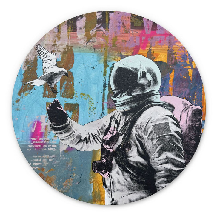 Wandbild Astronaut mit Taube - Kuryliuk - Alu-Dibond Rund - WA434120