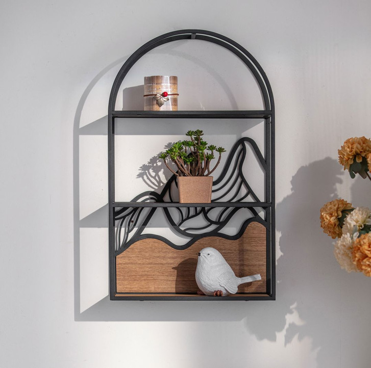 Wandregal Hängeregal Berglandschaft - Aus Holz und Metall - 34 x 56 x 12 cm - WA419778