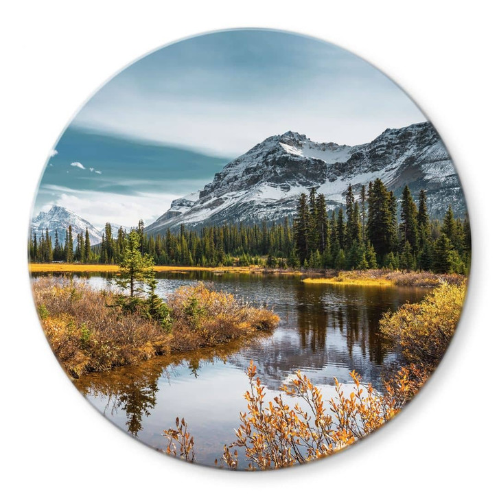 Glasbild Berg-Idylle am zauberhaften Kiefernwald - Rund - WA432310