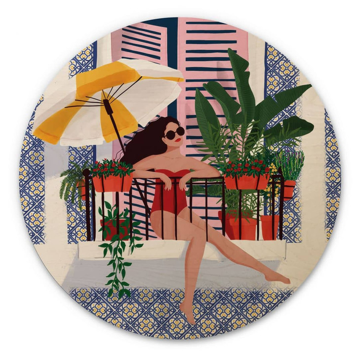 Holzbild Urlaub auf dem Balkon - Tomljanovic - Rund - WA459505