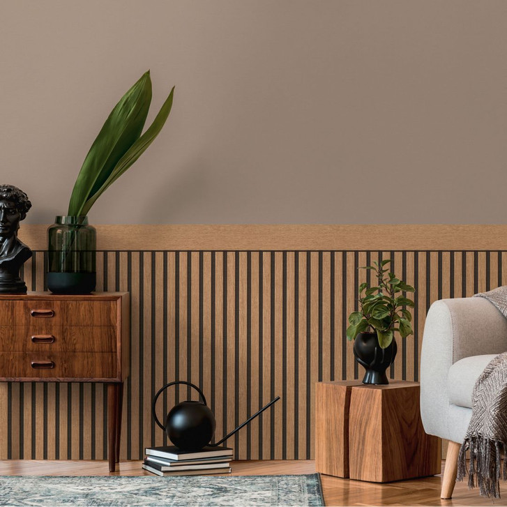 Holzpaneel-Tapete Akustikoptik Dunkelbraun Schwarz – Vliestapete mit 3D-Holzstruktur - WA458788