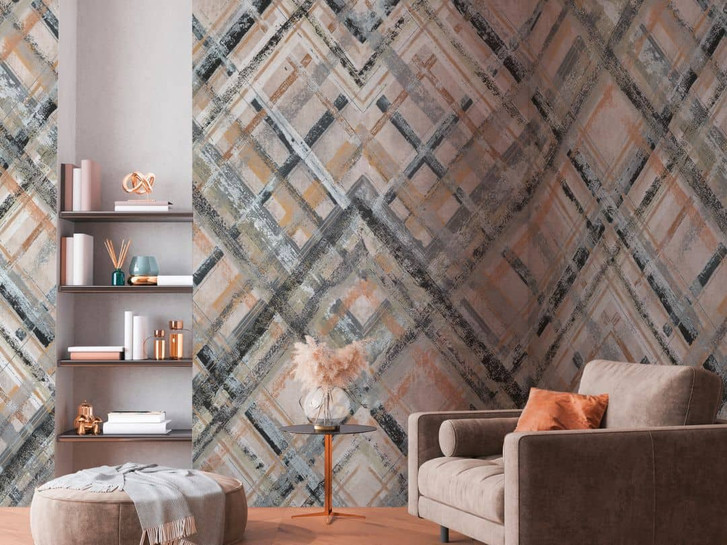Fototapete Karo grau beige - Vliestapete kariert Kunst Livingwalls - matt und glatt - WA396520