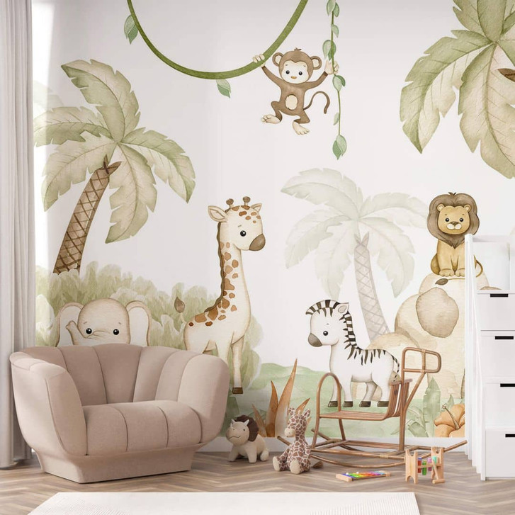 Kinderzimmer Fototapete Oliver Robins - Niedliche Tiere unter Palmen - WA398750