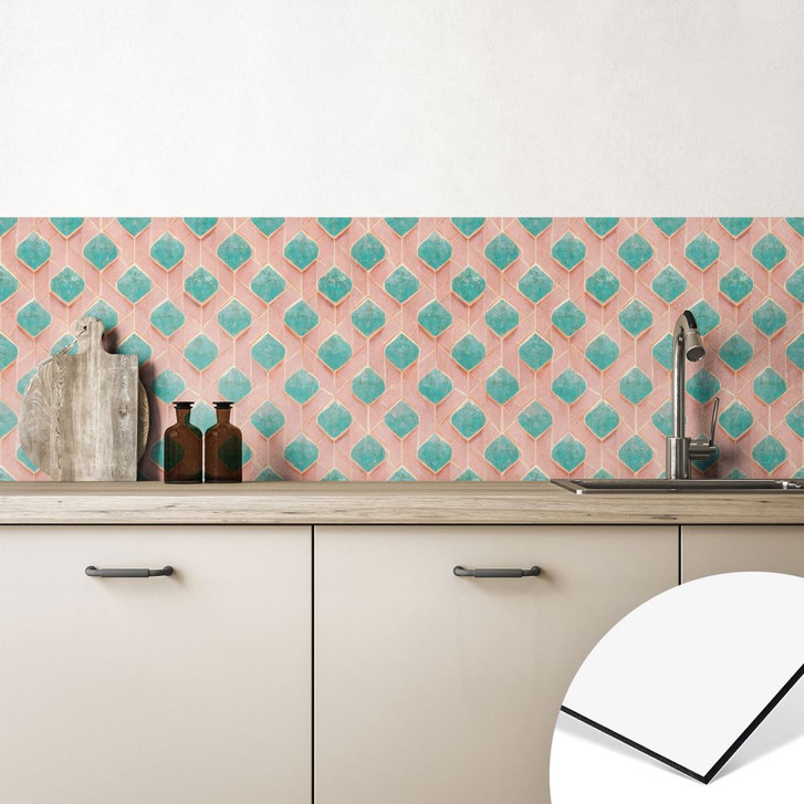 Küchenrückwand Rautenmuster in türkis und rosa - Treechild - WA426134