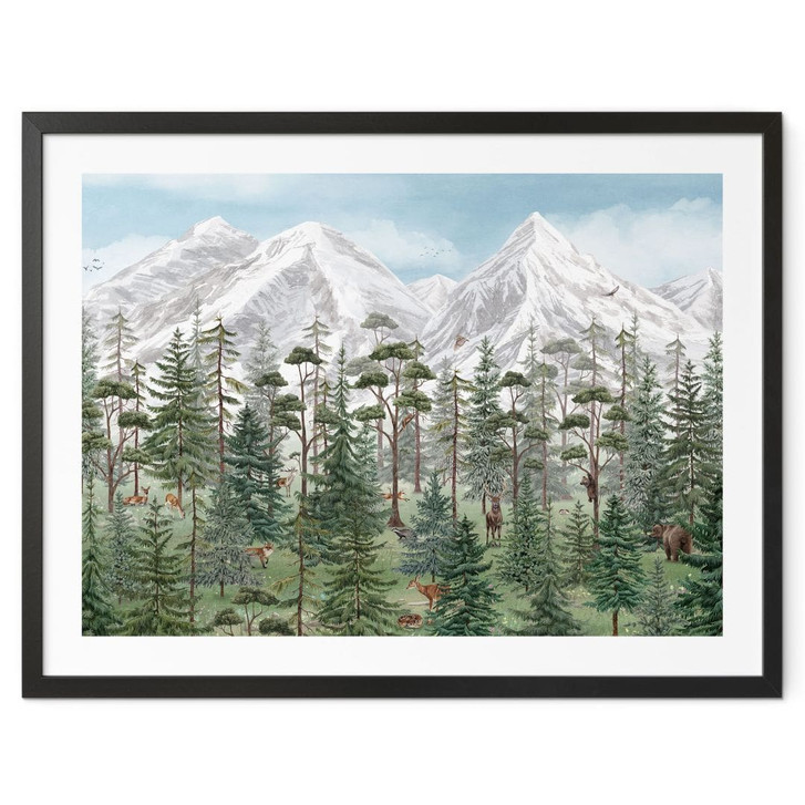 Poster Waldtiere im grünen Alpenwald | Naturmotiv für das Kinderzimmer - Kikki Belle - WA498724