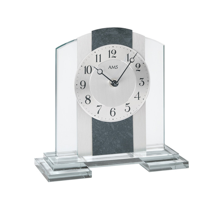 Tischuhr Mineralglasgehäuse, Schiefer/Aluminium-Applikation - UG100289