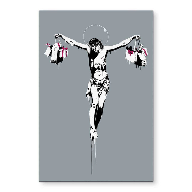 Wandbild Banksy - Jesus Christus mit Einkaufstüten - Alu-Dibond - WA458646