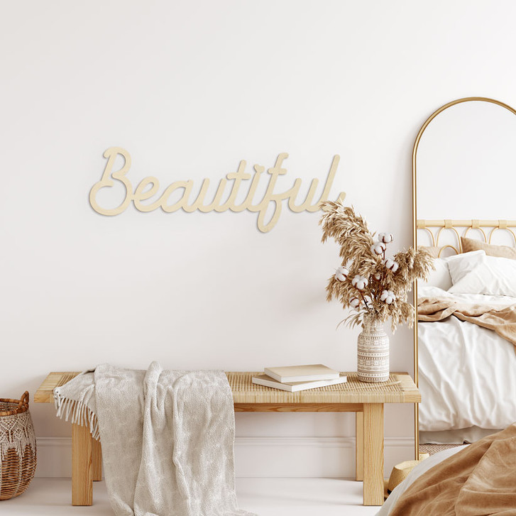3D Schriftzug Beautiful - Wanddeko aus Pappelholz - WA482436