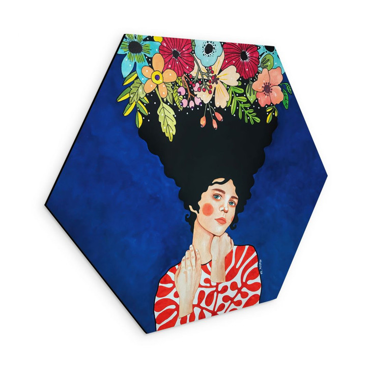 Hexagon Wandbild Frau mit Blütenpracht im Haar - Hülya - Alu-Dibond - WA491934
