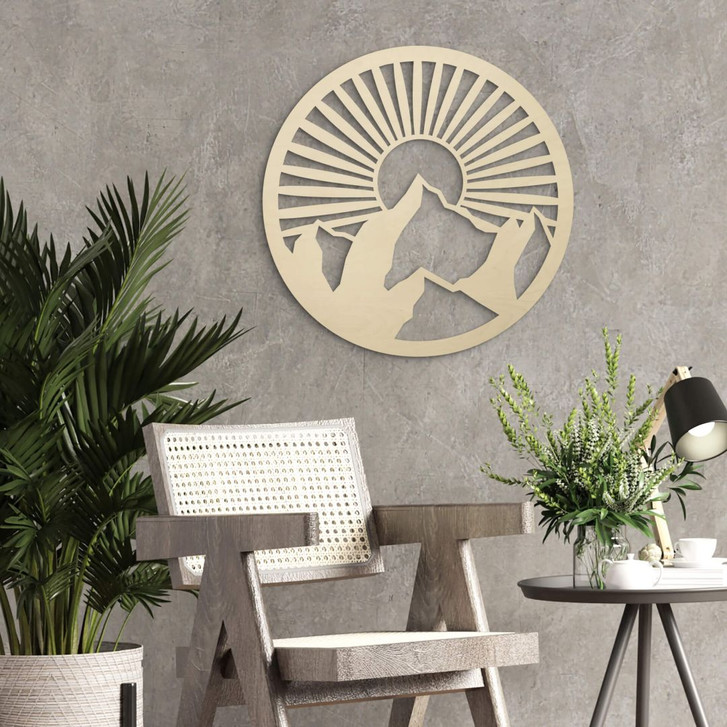 Holzdeko Berglandschaft im Sonnenuntergang - Pappelholz Rund - WA355790