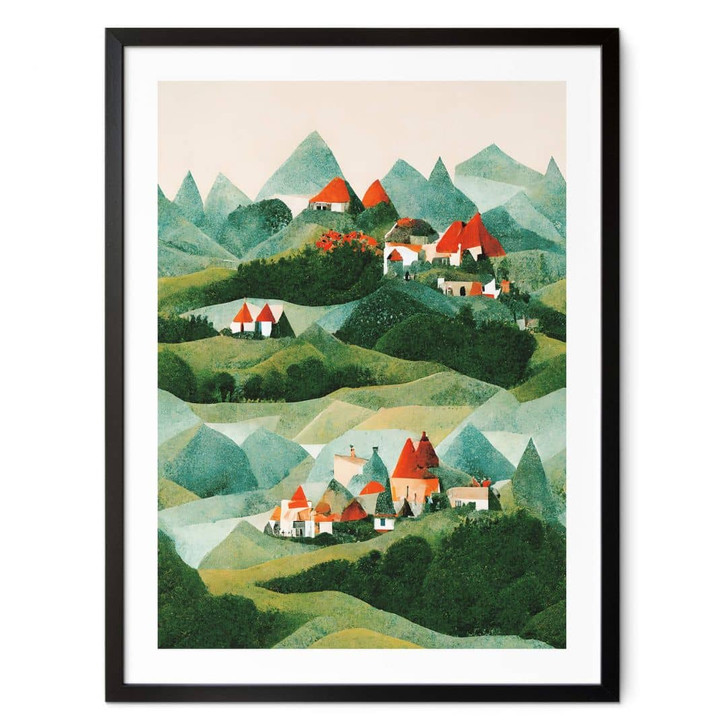 Kinderposter Treechild - Kleines Dorf inmitten grüner Hügel - WA407575