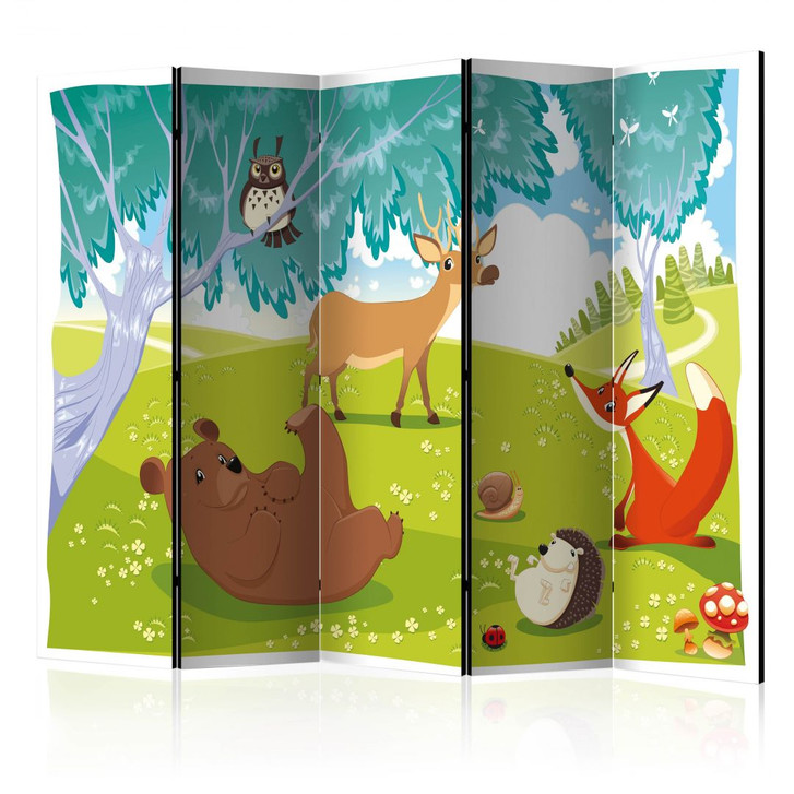 Paravent, Raumteiler freistehend, Trennwand - Lustige Tiere , 5-teilig - 225 x 172 cm - WA455766