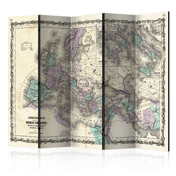 Paravent, Raumteiler freistehend, Trennwand - Weltkarte - Die römische Odyssee, 5-teilig - 225 x 172 cm - WA454265