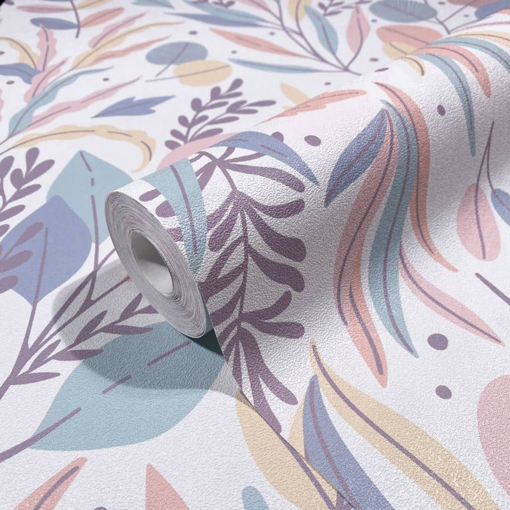 Vliestapete in abstraktem Blattmotiv weiss, bunt Floral - WA445751