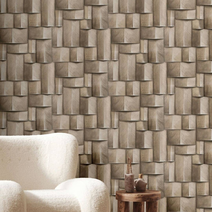 Vliestapete mit Holzmotiv geometrisch beige, braun 3D-Optik - WA450735
