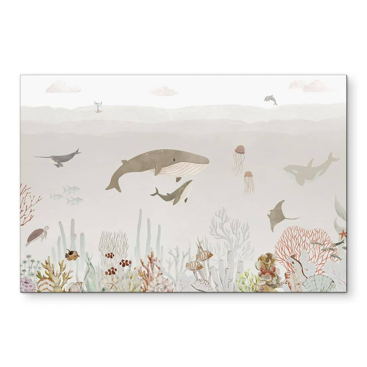 Wandbild Wale und ihre Freunde in der Unterwasserwelt - Kinderzimmer - Oliver Robins - Alu-Dibond - WA435277