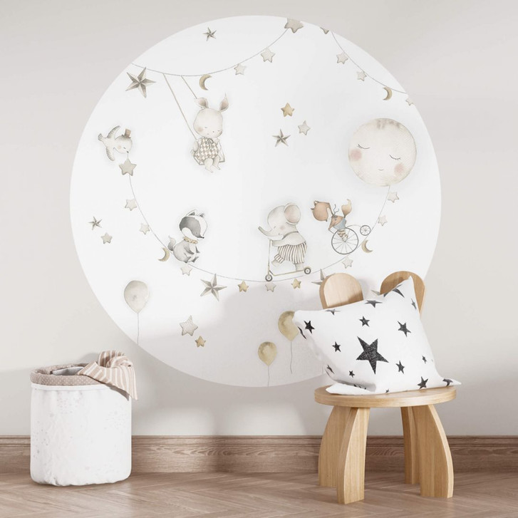 Kinderzimmer Wandtattoo Fröhliche Tiere mit Sternenhimmel - Oliver Robins - Rund - WA456391