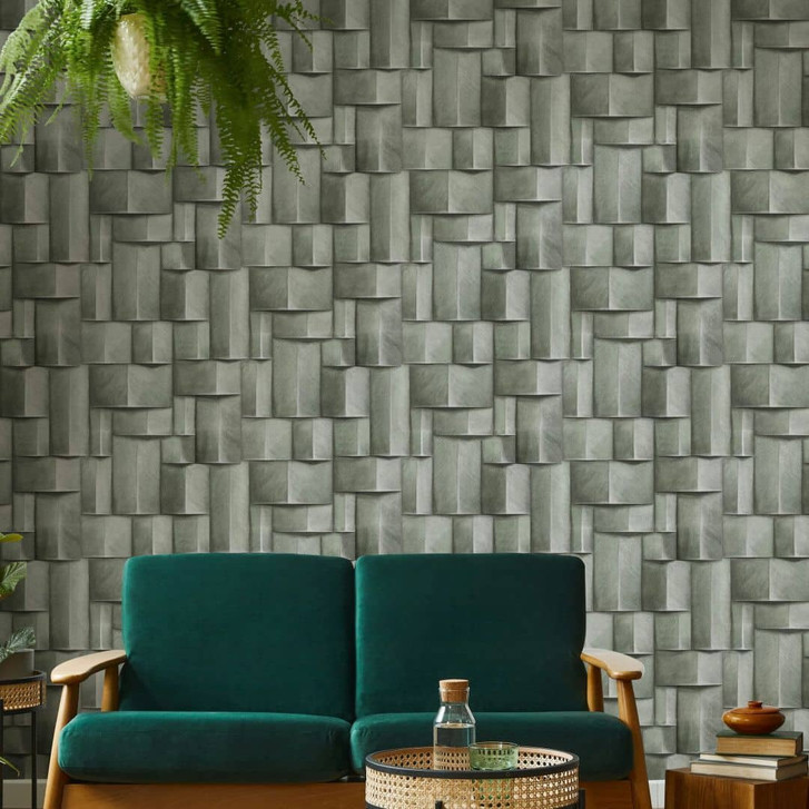 Vliestapete mit Holzmotiv geometrisch grün 3D-Optik - WA508236