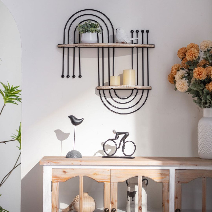 Wandregal Hängeregal Abstrakte Kurve - Aus Holz und Metall - 60 x 66 x 17 cm - WA419777