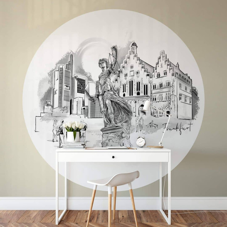 Fototapete Frankfurt - Schwarz-Weiss - Rund - Love your City - Selbstklebend/Vlies - WA345330