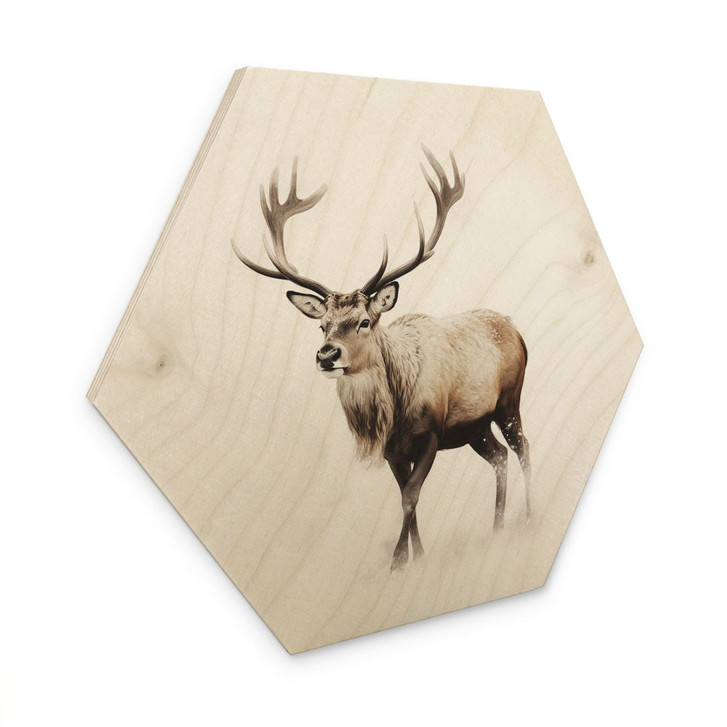 Hexagon Holzbild Hirsch im weissen Winter - Magnusson - WA495343