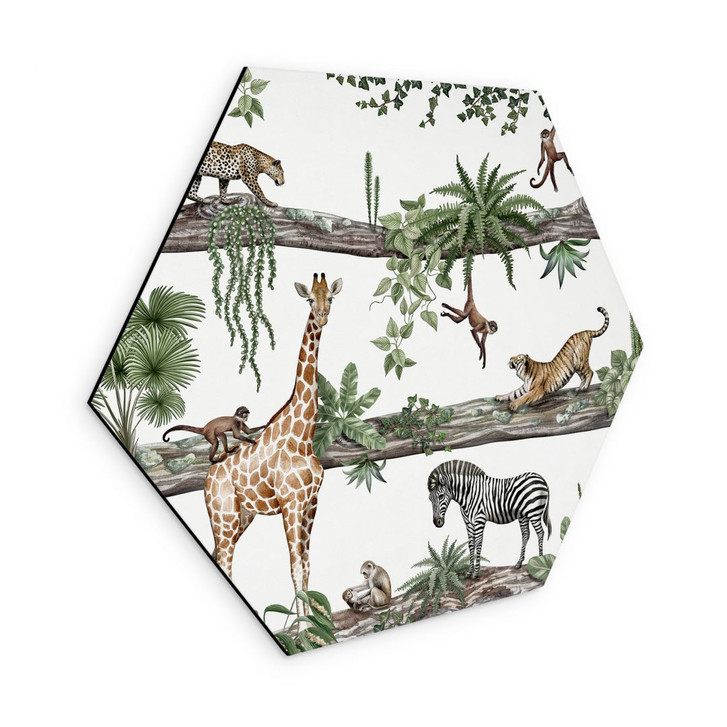 Hexagon Wandbild Afrikanische Tiere im Dschungel - Kikki Belle - Alu-Dibond - WA492064