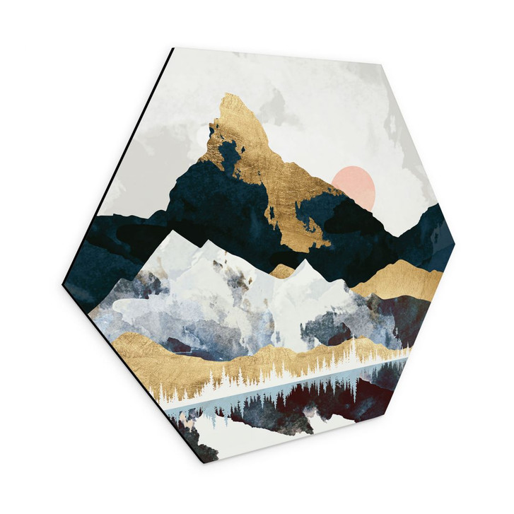 Hexagon Wandbild Reflektion einer Winterlandschaft - SpaceFrog Designs - Alu-Dibond - WA422764
