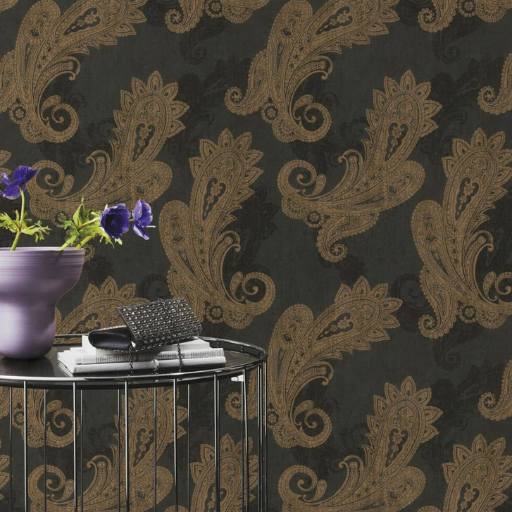 Rasch Vliestapete, Mustertapete Indian Style mattschwarz - WA410139