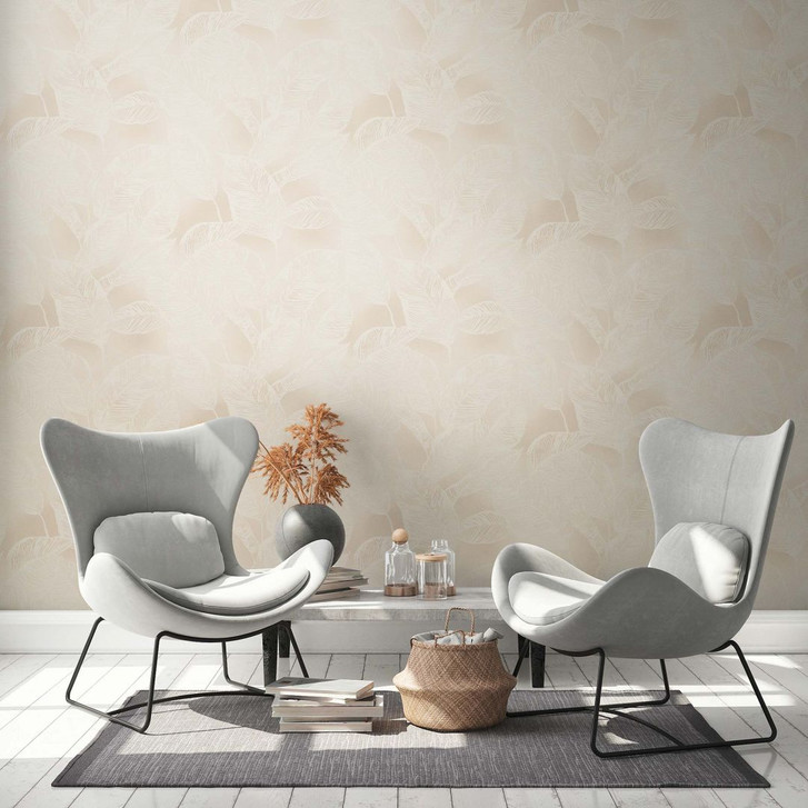 Tapete Floral - Vliestapete Blätter PVC-Frei von A.S. Création  Beige Weiss Natur 386633 - WA395598