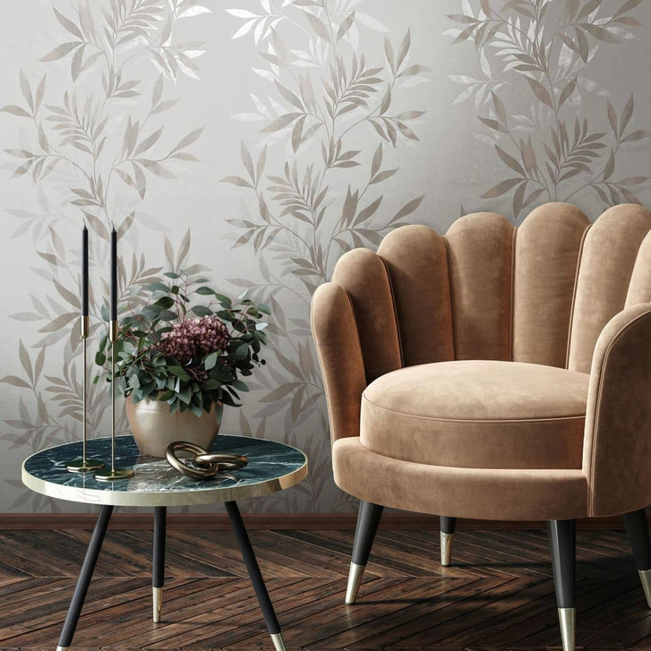 Vliestapete in weiss, beige Blattmotiv Blätteroptik Floral Natur - WA451432