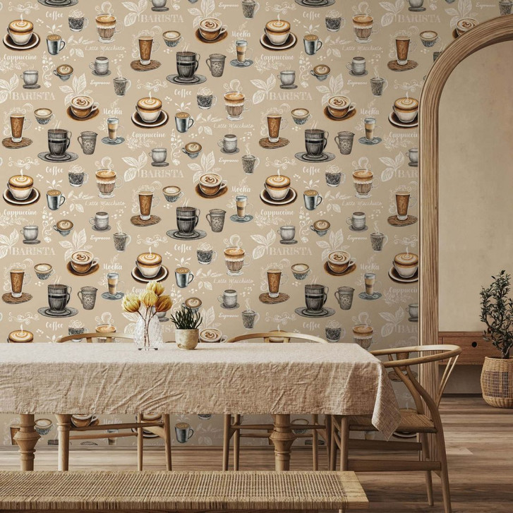 Vliestapete Kaffenmotiv Grafisch Modern matt in Beige - WA483170