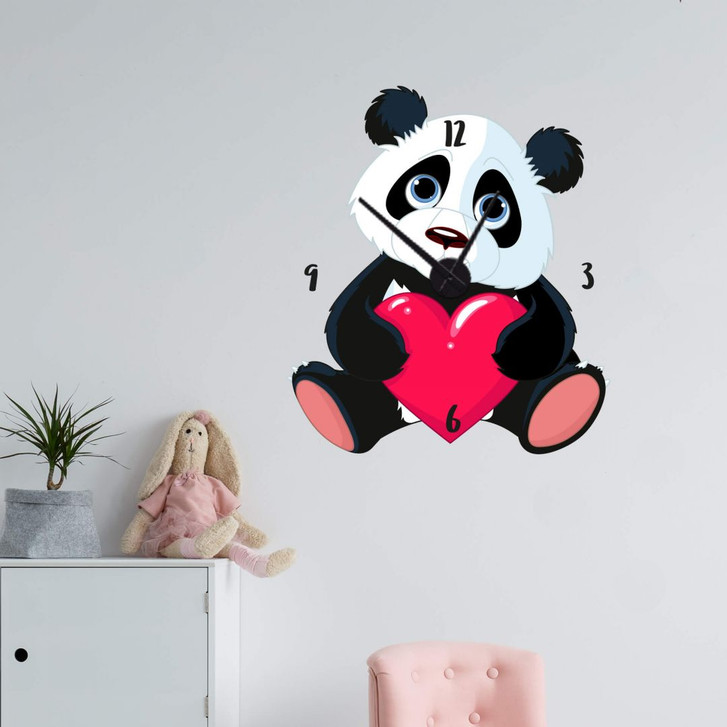 Wandtattoo Panda mit Herz Wanduhr - WA312739