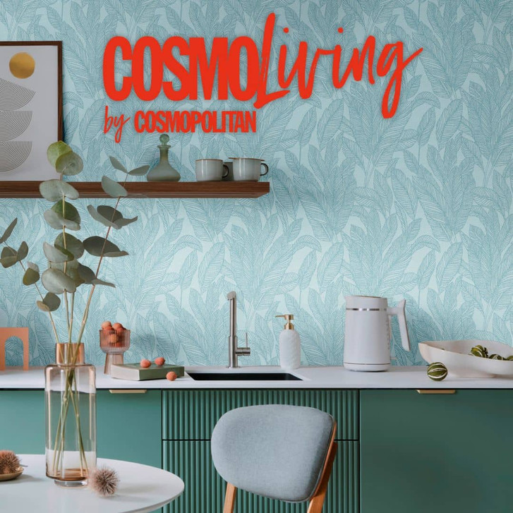 COSMOPOLITAN Designer-Tapete mit Blattstruktur Hellblau - Vliestapete modern - WA480234