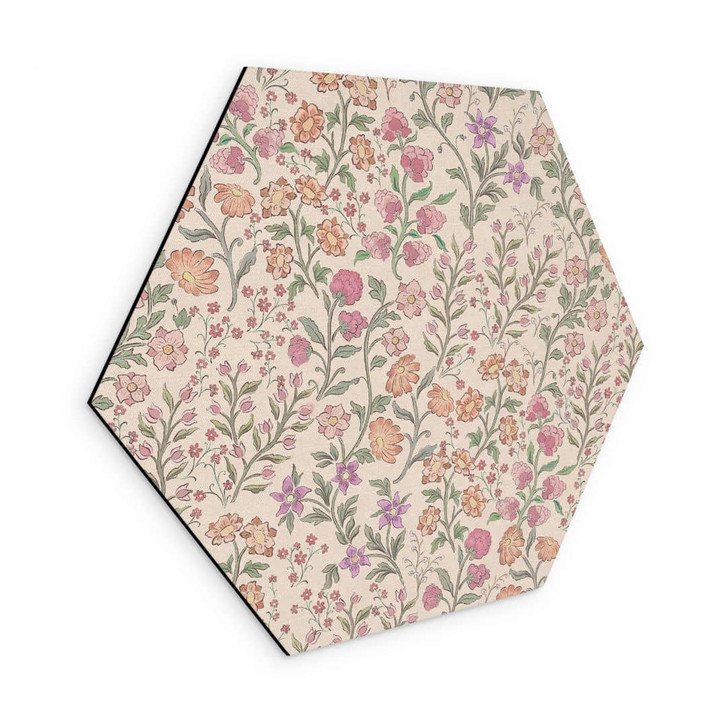 Hexagon Wandbild Wiesenblumen Vintage - Beige - Bloomery Decor - Alu-Dibond - WA491803