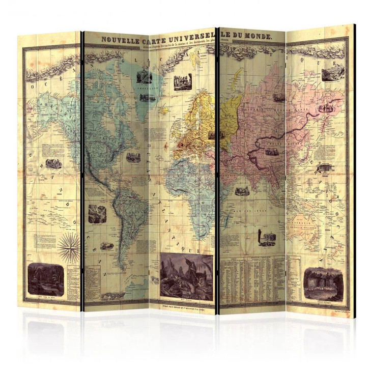 Paravent, Raumteiler freistehend, Trennwand - Nouvelle Carte Du Monde, 5-teilig - 225 x 172 cm - WA454271
