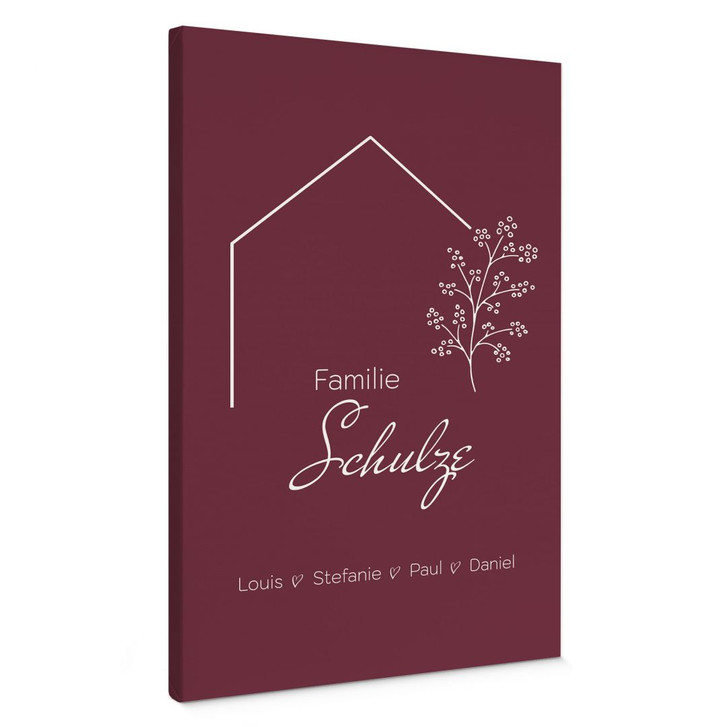 Personalisierbares Leinwandbild Familie Haus - weinrot - WA486743