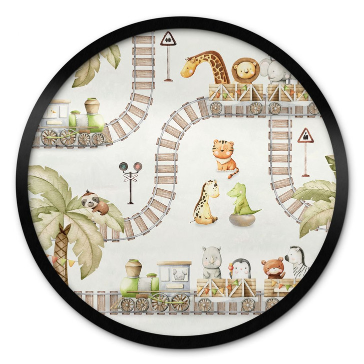 Poster Lokomotive-Fahrt mit Zootieren - Oliver Robins - Rund - WA409366