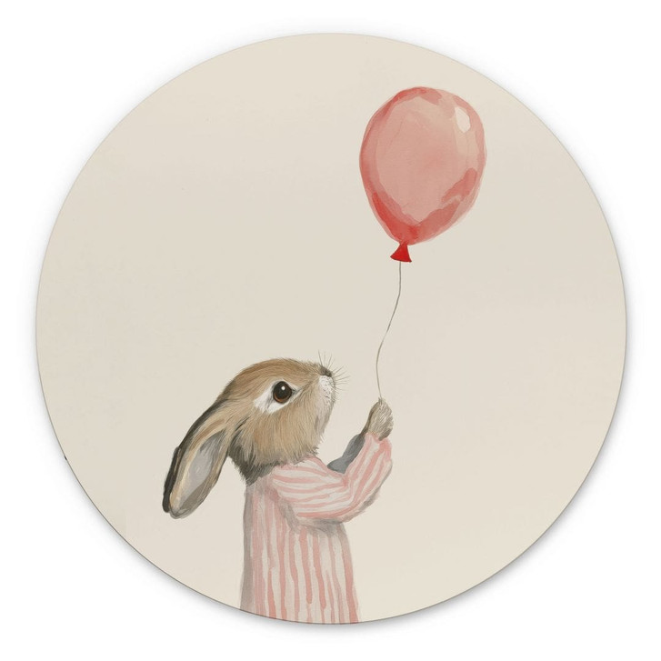 Wandbild Süsser Hase mit Luftballon - Treechild - Alu-Dibond Rund - WA492394