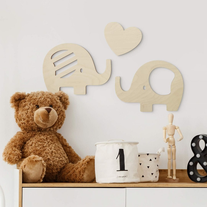 Holzdeko Pappel - Elefanten mit Herz (3-teilig) - WA309896
