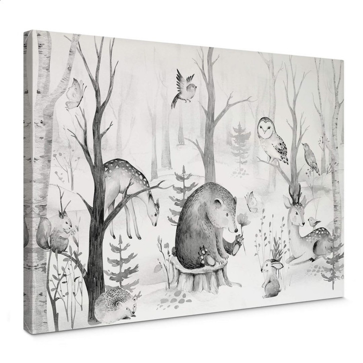 Leinwandbild Kvilis - Tierfreunde im Wald - schwarz-weiss - WA367993