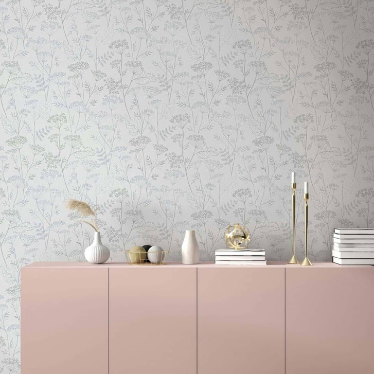 Vliestapete Blumen, Blätter Floral Natur in Grau - WA472923